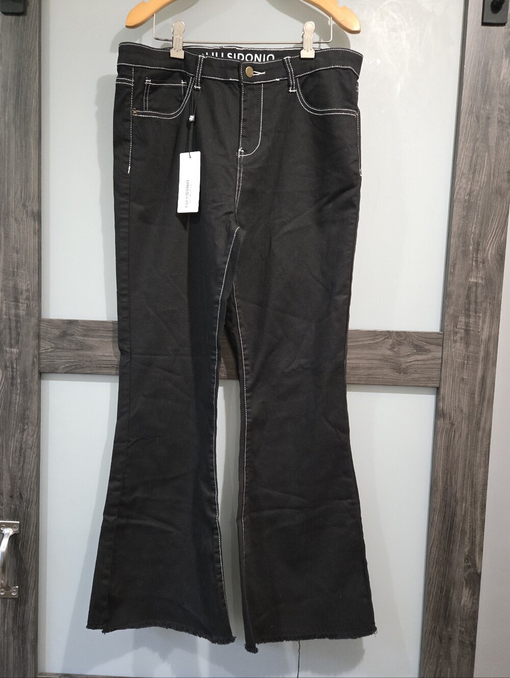 NWT Lili Sidonio Molly Bracken Black Flare Raw Hem Stretchy Jeans pants Sz Large